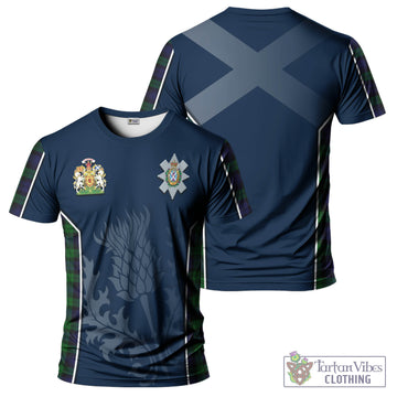 Black Watch Tartan T-Shirt with Family Crest and Scottish Thistle Vibes Sport Style