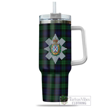 Black Watch Tartan and Family Crest Tumbler with Handle