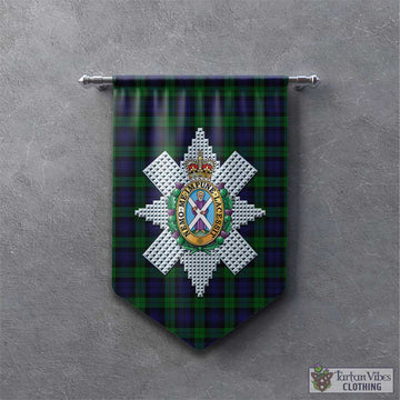 Black Watch Tartan Gonfalon, Tartan Banner with Family Crest