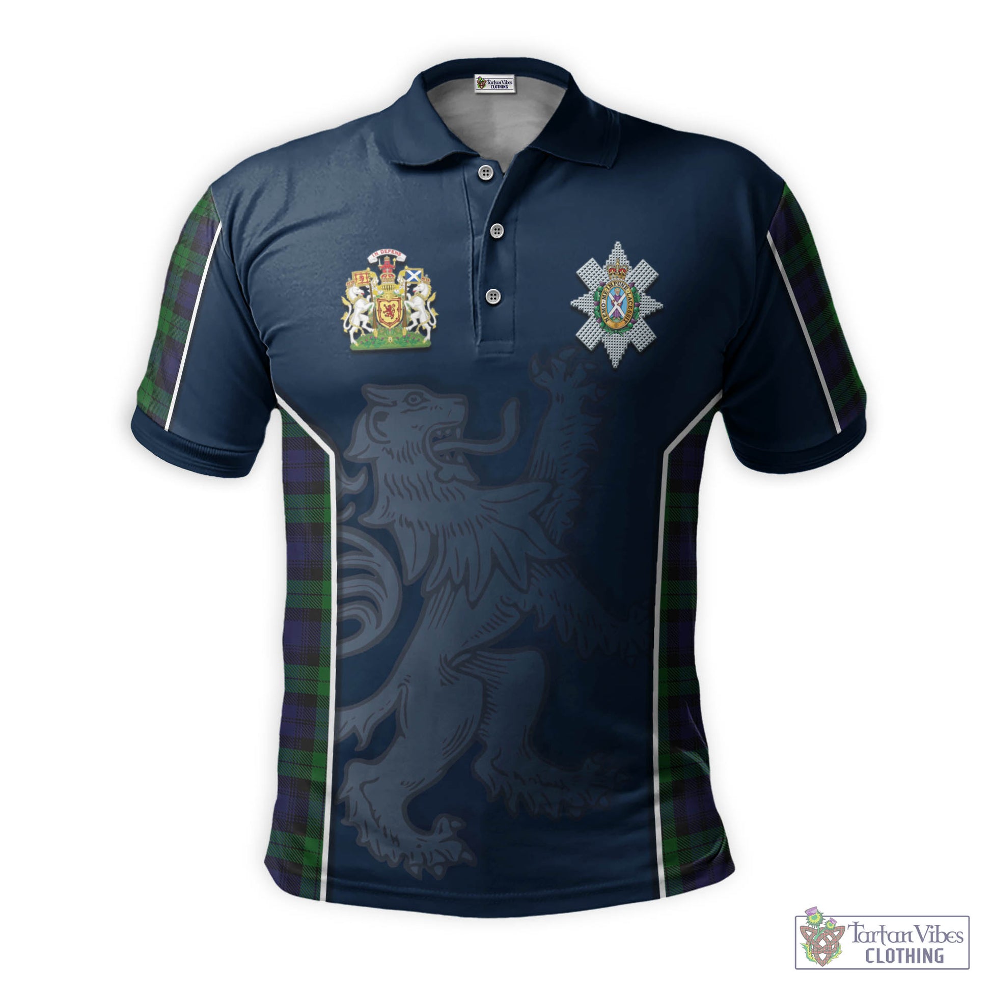 Tartan Vibes Clothing Black Watch Tartan Men's Polo Shirt with Family Crest and Lion Rampant Vibes Sport Style