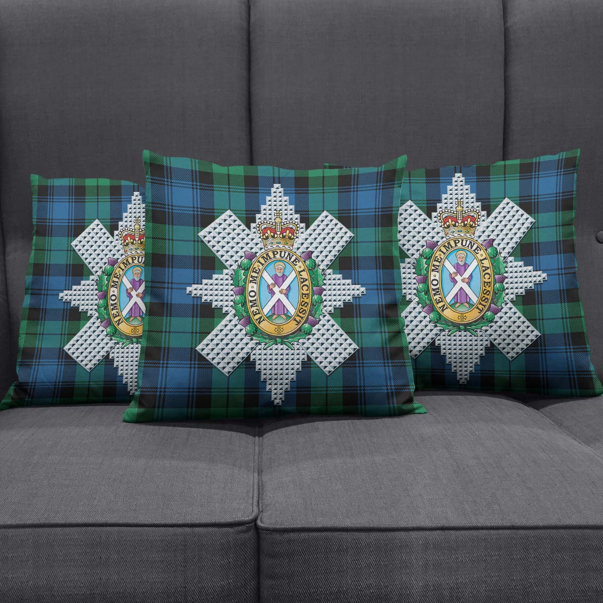 Black Watch Ancient Tartan Pillow Cover with Family Crest Square Pillow Cover - Tartanvibesclothing