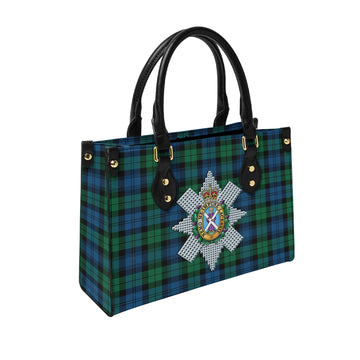 Black Watch Ancient Tartan Leather Bag with Family Crest