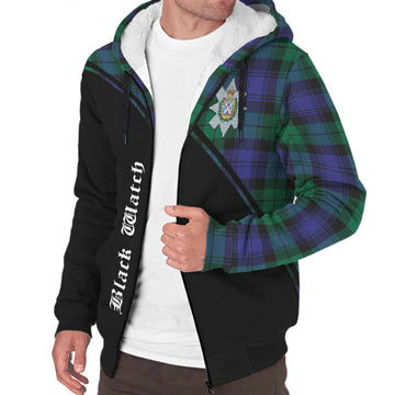 Black Watch Modern Tartan Sherpa Hoodie with Family Crest Curve Style