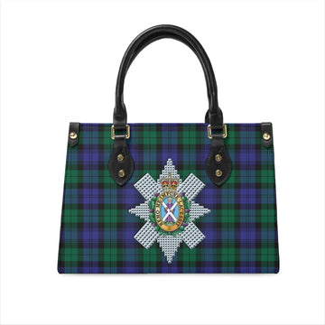 Black Watch Modern Tartan Leather Bag with Family Crest