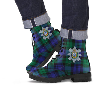 Black Watch Modern Tartan Leather Boots with Family Crest