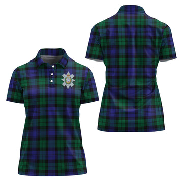 Black Watch Modern Tartan Polo Shirt with Family Crest For Women