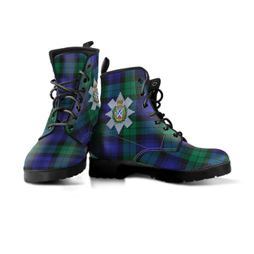Black Watch Modern Tartan Leather Boots with Family Crest