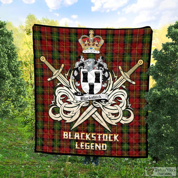 Blackstock Red Dress Tartan Quilt with Clan Crest and the Golden Sword of Courageous Legacy
