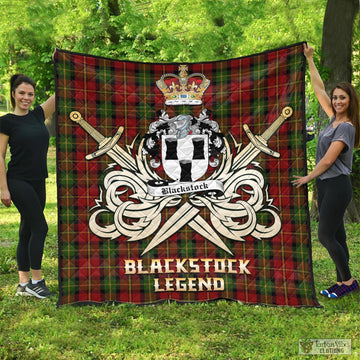 Blackstock Red Dress Tartan Quilt with Clan Crest and the Golden Sword of Courageous Legacy