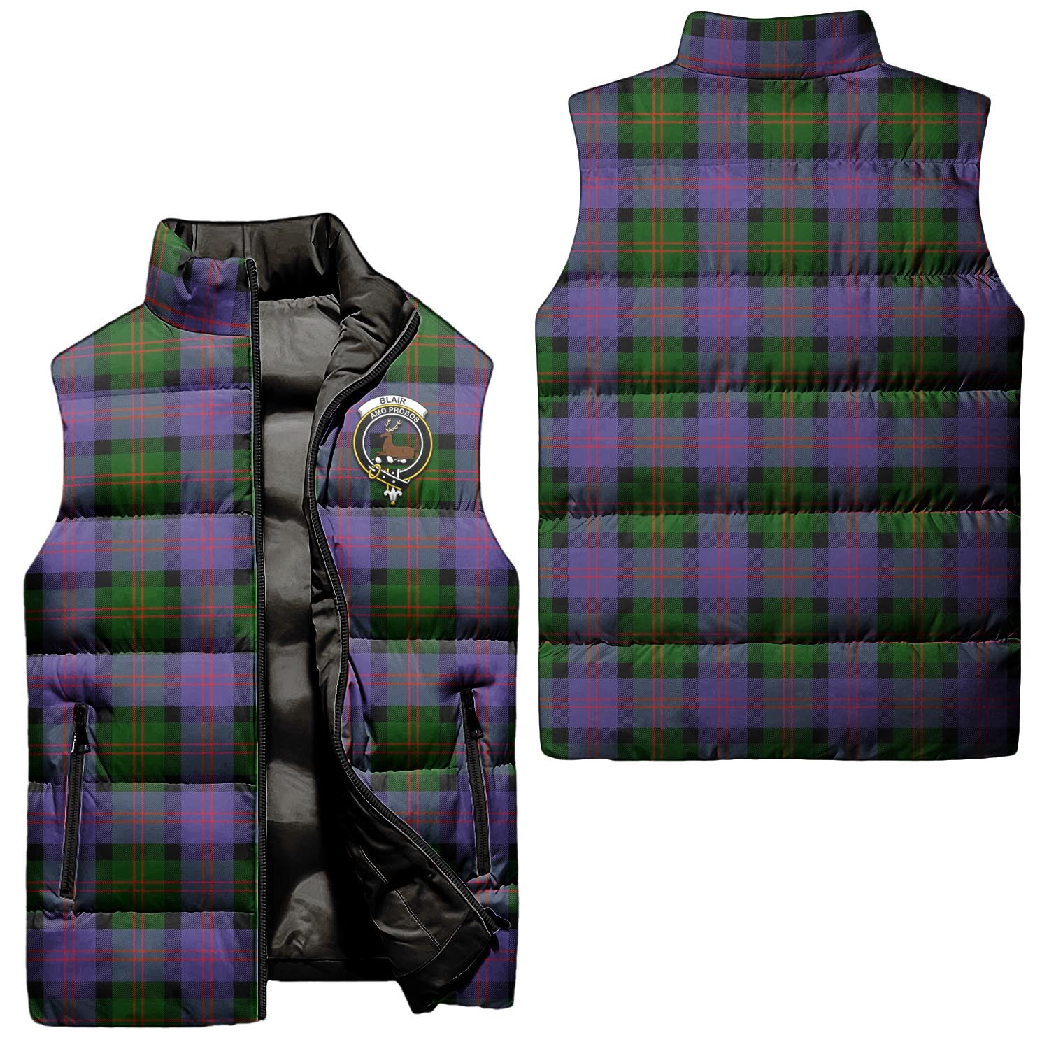 Blair Modern Tartan Sleeveless Puffer Jacket with Family Crest Unisex - Tartanvibesclothing