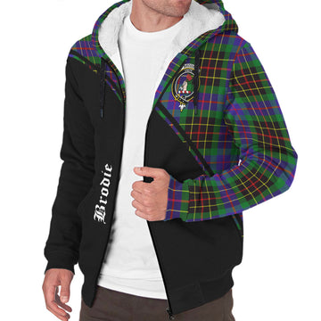 Brodie Hunting Modern Tartan Sherpa Hoodie with Family Crest Curve Style