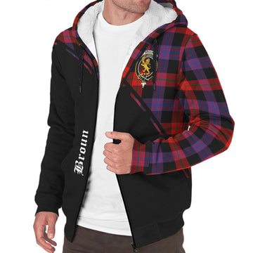 Broun Modern Tartan Sherpa Hoodie with Family Crest Curve Style