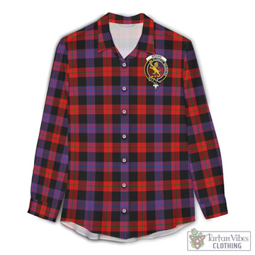 Brown Tartan Womens Casual Shirt with Family Crest