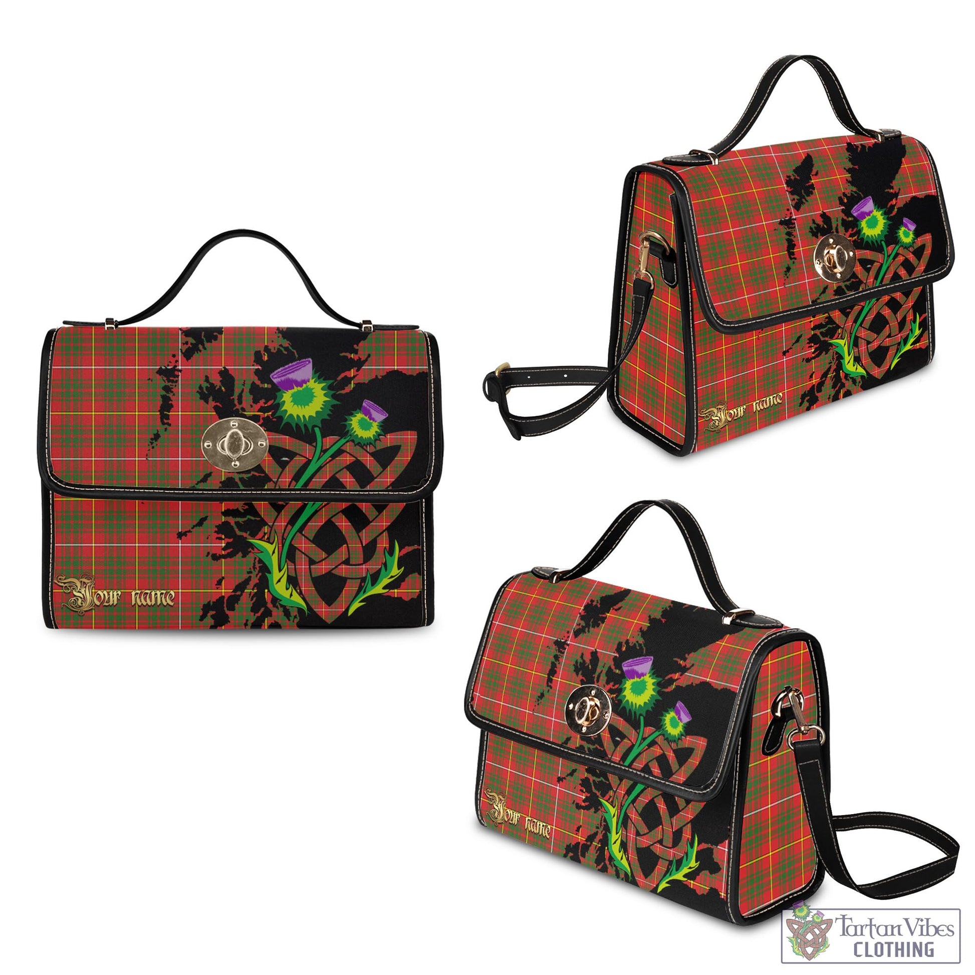 Tartan Vibes Clothing Bruce County Canada Tartan Waterproof Canvas Bag with Scotland Map and Thistle Celtic Accents