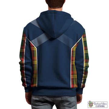 Buchanan Tartan Hoodie with Family Crest and Scottish Thistle Vibes Sport Style
