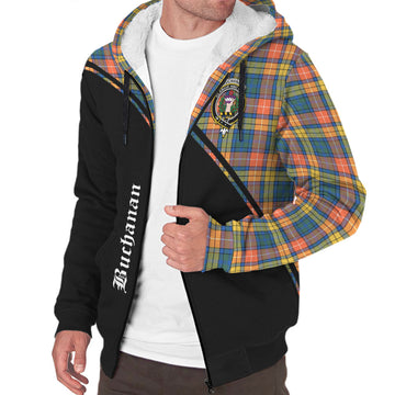 Buchanan Ancient Tartan Sherpa Hoodie with Family Crest Curve Style