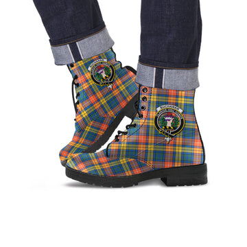 Buchanan Ancient Tartan Leather Boots with Family Crest