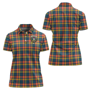 Buchanan Ancient Tartan Polo Shirt with Family Crest For Women
