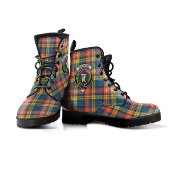 Buchanan Ancient Tartan Leather Boots with Family Crest