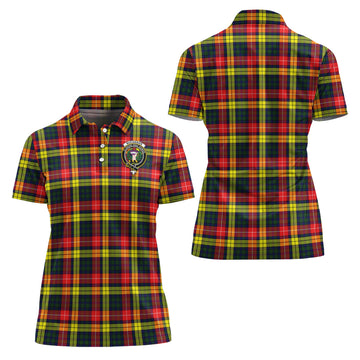 Buchanan Modern Tartan Polo Shirt with Family Crest For Women