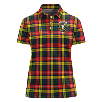 Buchanan Modern Tartan Polo Shirt with Family Crest For Women