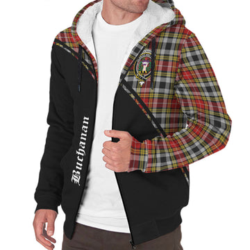 Buchanan Old Dress Tartan Sherpa Hoodie with Family Crest Curve Style