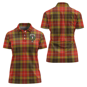 Buchanan Old Set Weathered Tartan Polo Shirt with Family Crest For Women