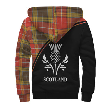 Buchanan Old Set Weathered Tartan Sherpa Hoodie with Family Crest Curve Style