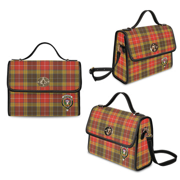 Buchanan Old Set Weathered Tartan Waterproof Canvas Bag with Family Crest