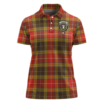 Buchanan Old Set Weathered Tartan Polo Shirt with Family Crest For Women