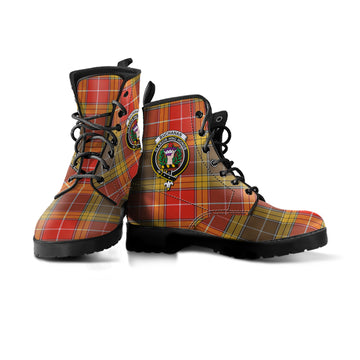 Buchanan Old Set Weathered Tartan Leather Boots with Family Crest
