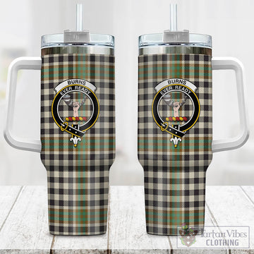 Burns Check Tartan and Family Crest Tumbler with Handle