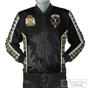 Burns Check Tartan Bomber Jacket with Family Crest and Scottish Thistle Vibes Sport Style