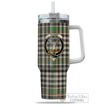 Burns Check Tartan and Family Crest Tumbler with Handle