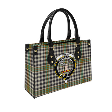 Burns Check Tartan Leather Bag with Family Crest