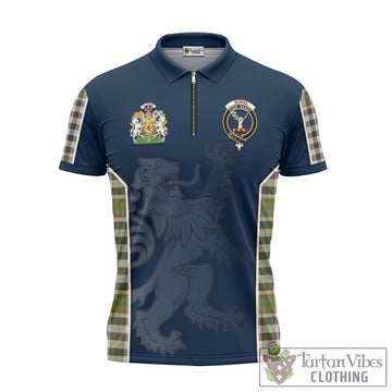 Burns Check Tartan Zipper Polo Shirt with Family Crest and Lion Rampant Vibes Sport Style