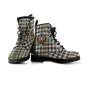 Burns Check Tartan Leather Boots with Family Crest