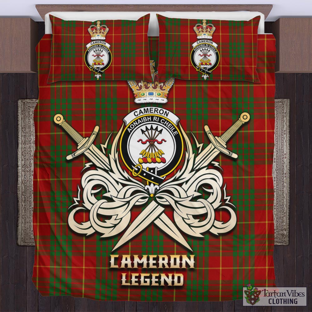 Tartan Vibes Clothing Cameron Tartan Bedding Set with Clan Crest and the Golden Sword of Courageous Legacy