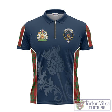 Cameron Tartan Zipper Polo Shirt with Family Crest and Scottish Thistle Vibes Sport Style