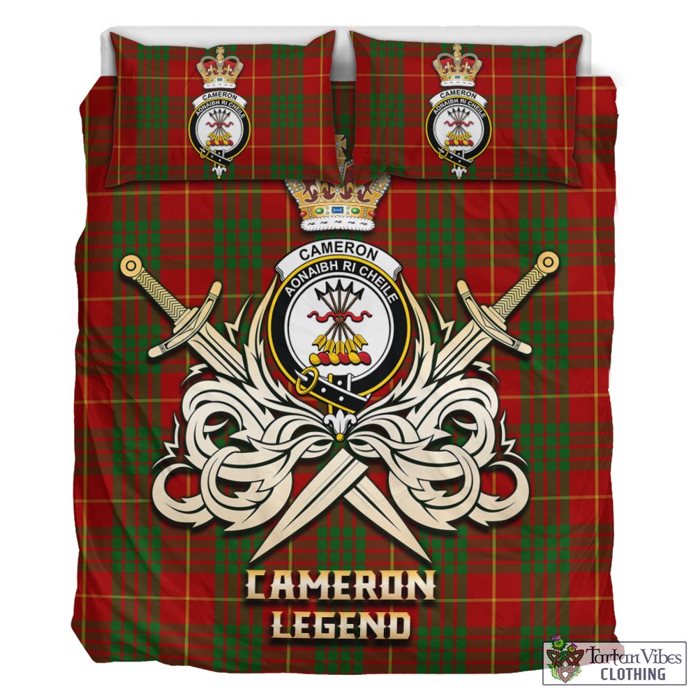 Tartan Vibes Clothing Cameron Tartan Bedding Set with Clan Crest and the Golden Sword of Courageous Legacy