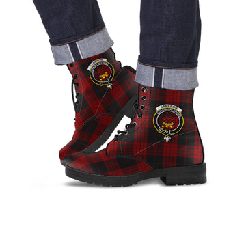 Cameron Black and Red Tartan Leather Boots with Family Crest