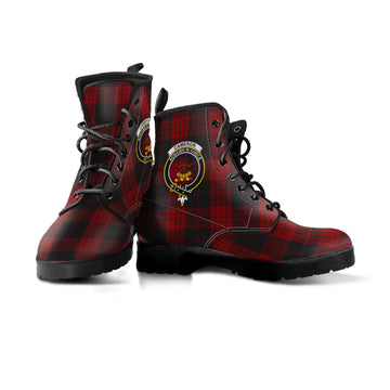 Cameron Black and Red Tartan Leather Boots with Family Crest