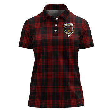 Cameron Black and Red Tartan Polo Shirt with Family Crest For Women