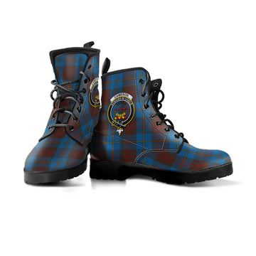 Cameron Hunting Tartan Leather Boots with Family Crest