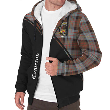 Cameron of Erracht Weathered Tartan Sherpa Hoodie with Family Crest Curve Style