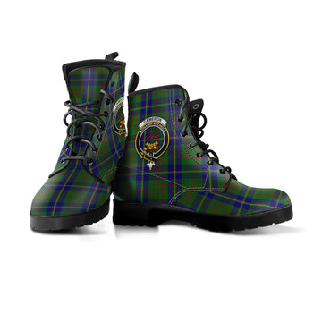 Cameron of Lochiel Hunting Tartan Leather Boots with Family Crest