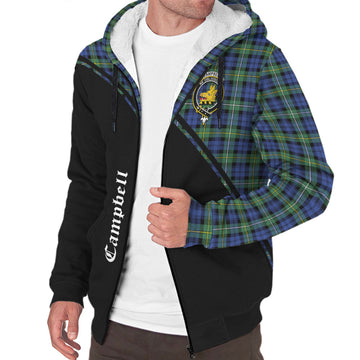 Campbell Argyll Ancient Tartan Sherpa Hoodie with Family Crest Curve Style