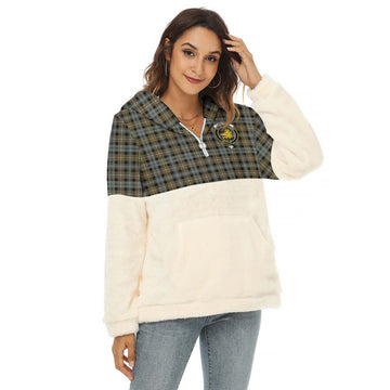 Campbell Argyll Weathered Tartan Women's Borg Fleece Hoodie With Half Zip with Family Crest