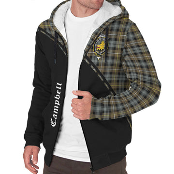 Campbell Argyll Weathered Tartan Sherpa Hoodie with Family Crest Curve Style
