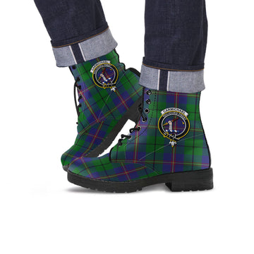 Carmichael Tartan Leather Boots with Family Crest